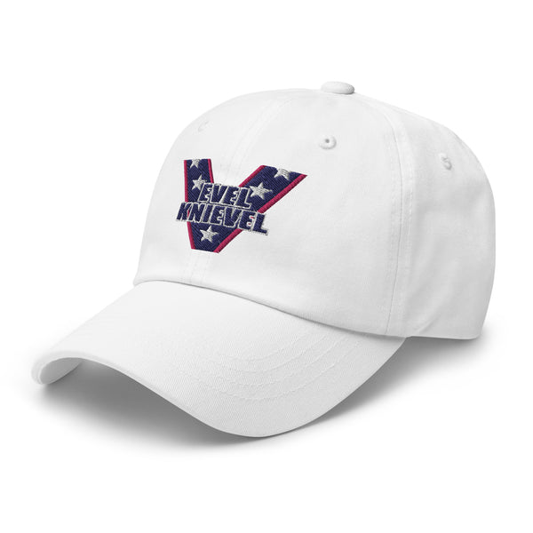 Evel Knievel Vintage "V" logo-Dad Hat in White