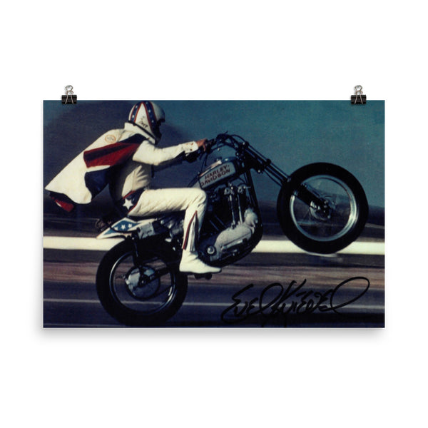 Vintage Evel Knievel Wheelie-hand signed reproduction