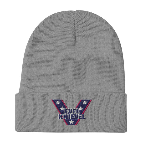 EVEL "V" Logo Embroidered Cuff Knit Hat-Gray