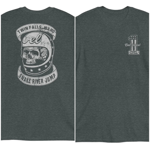 Evel Knievel® Snake River Motorcycle Skull Tee Shirt - Men's Heather Grey - Available in Sizes Small - 3XL