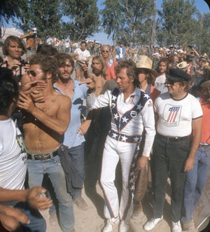 Evel Knievel® Iconic 1 Ringer Tee — White & Black - Evel Knievel