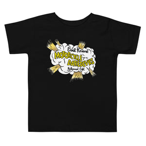 Evel Knievel First Stunt Logo Toddler Tee — black — front view (2)