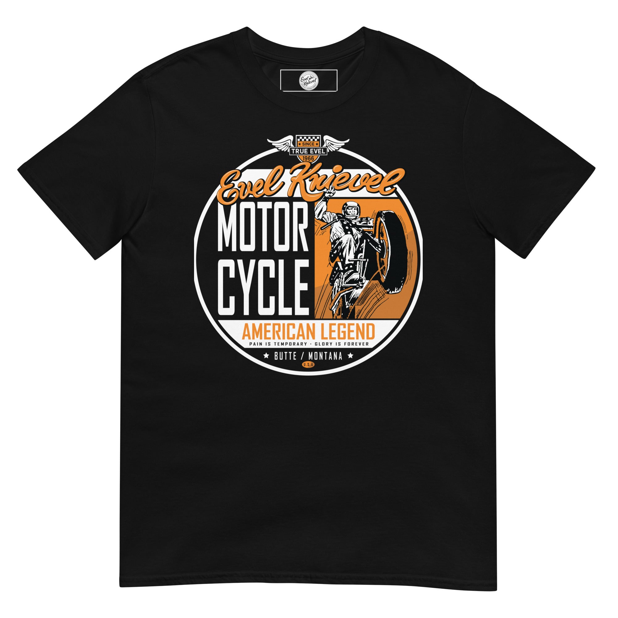 Retro American Legend Evel Knievel® Men's Graphic Motorcycle Tee in Bl