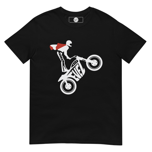 Icon on a Wheelie-Evel Knievel® Motorcycle Men's Tee in Black - Available in Sizes Small - 3XL