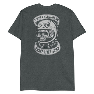 Evel Knievel® Snake River Motorcycle Skull Tee Shirt - Men's Heather Grey - Available in Sizes Small - 3XL