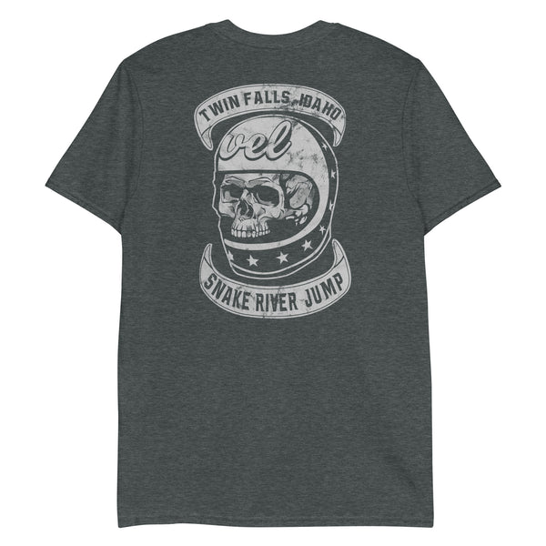 Evel Knievel Snake River Motorcycle Skull Tee Shirt - Men's Heather Grey - Available in Sizes Small - 3XL