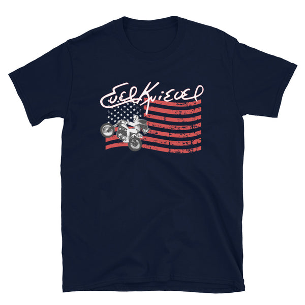 Evel Knievel Americana Men's Wheelie Motorcycle Tee Shirt - Navy - Available in sizes Small-3XL