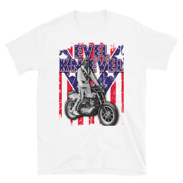 Evel Knievel Men's Retro Graphic Motorcycle Tee in White or Sports Grey- Available in Sizes Small- 3XL