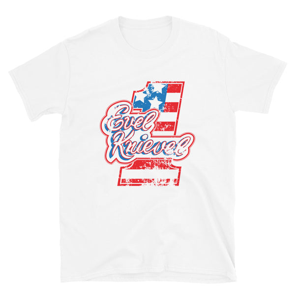 Vintage Evel Knievel 70's Men's or Unisex Tee in Red White and Blue - Available in sizes Small - 3XL