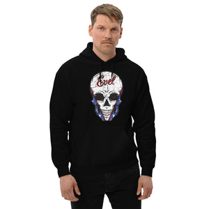 Evel Knievel Legendary Daredevil Skull Hoodie — black — front view (2)