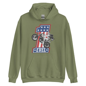 Evel Knievel Vintage #1 Wheelie Hoodie — military green — front view