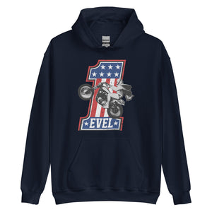 Evel Knievel Vintage #1 Wheelie Hoodie — navy — front view