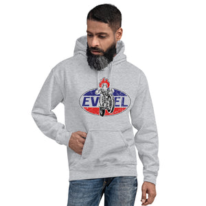 Evel Knievel Vintage Oval Badge Hoodie — sport grey — front view (2)