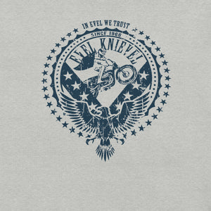 Evel Knievel In Evel We Trust Vintage Badge Tee — athletic heather — front view (2)