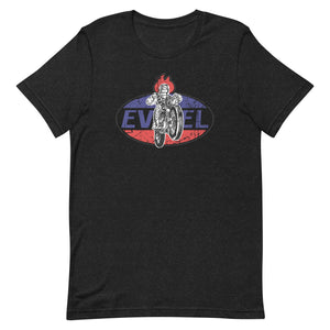 Evel Knievel Vintage Oval Badge Tee — black heather — front view