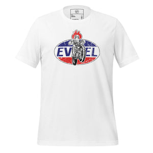 Evel Knievel Vintage Oval Badge Tee — white — front view