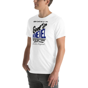 Evel Knievel 1975 Wembley Bus Jump Tee — white — angled front view