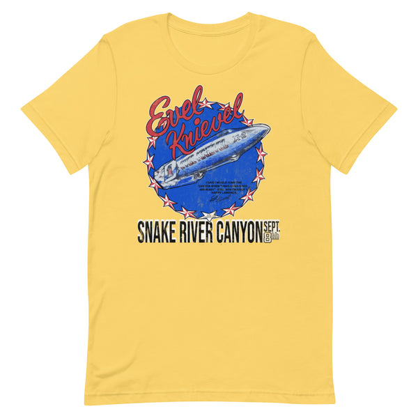 Evel Knievel 1974 Snake River Jump Shirt - Sizes Small - 4XL in Vintage Gold