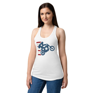 Evel Knievel Retro Stunt Women's Racerback Tank — white — front view (2)