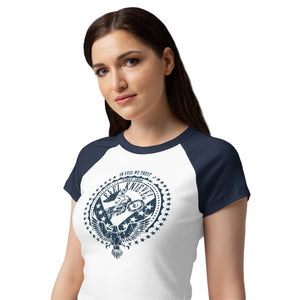 Evel Knievel® "In Evel We Trust" Women's Raglan Baby Tee - Evel Knievel