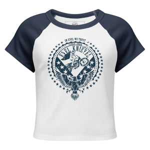 Evel Knievel® "In Evel We Trust" Women's Raglan Baby Tee - Evel Knievel