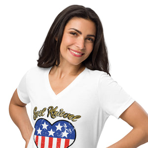 Evel Knievel Heart Flag Women's V-Neck — white — front view (2)