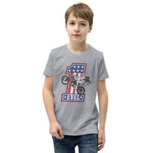 Evel Knievel Join Our Team #1 Youth Tee — athletic heather — front view