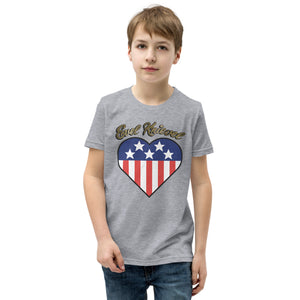 Evel Knievel Heart Flag Youth Tee — athletic heather — front view