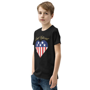 Evel Knievel Heart Flag Youth Tee — black — angled front view