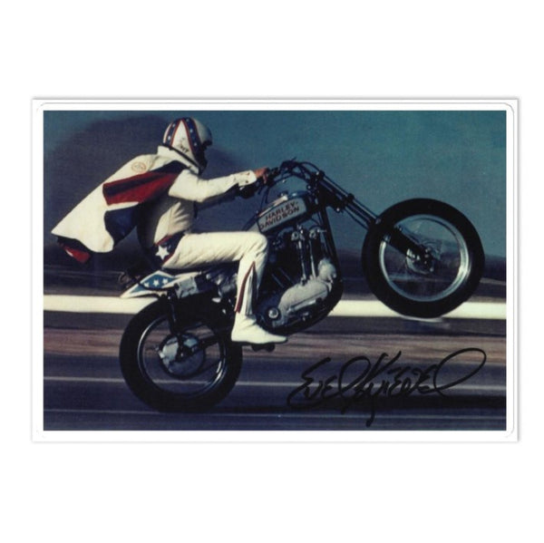 STICKER-Large Evel Knievel Photo sticker w/signature 8" x 6"