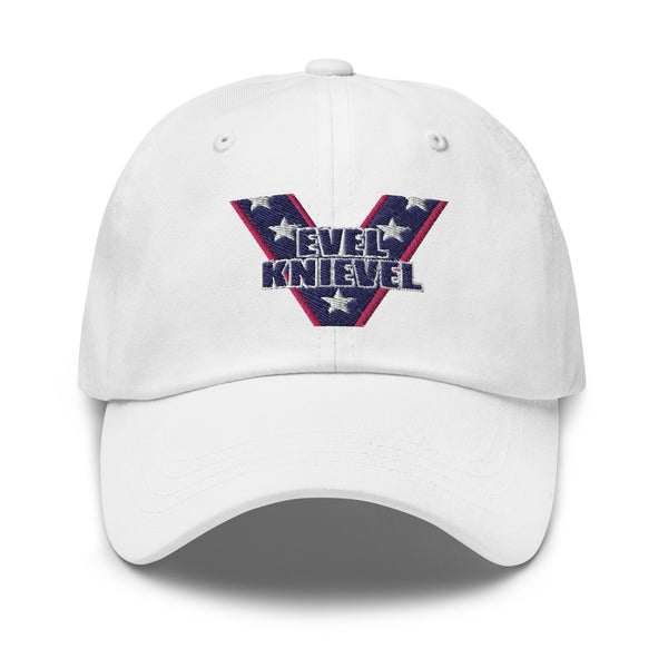 Evel Knievel Vintage "V" logo-Dad Hat in White