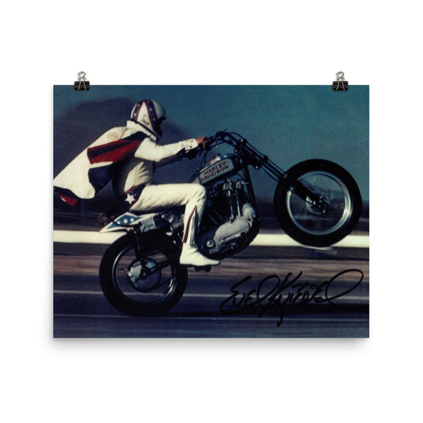 Vintage Evel Knievel Wheelie-hand signed reproduction