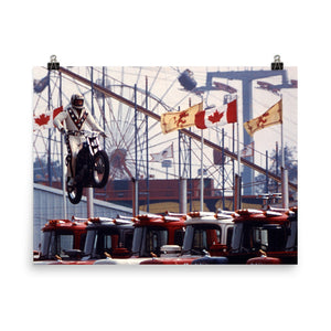 Awesome Capture of Evel Knievel® jump of 13 Mack trucks in Toronto Canada -Poster