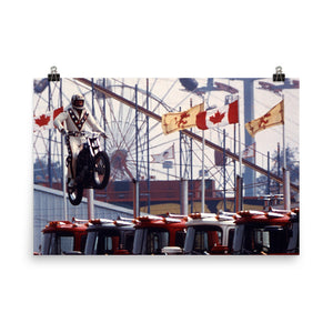 Awesome Capture of Evel Knievel® jump of 13 Mack trucks in Toronto Canada -Poster