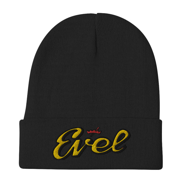 EVEL Logo Embroidered Cuff Knit Hat - Black