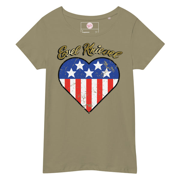 Retro Ladies Evel Knievel "Love" Tee in Khaki - Sizes Small - 2XL