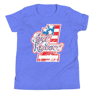 Evel Knievel Vintage 70s Youth Tee — heather columbia blue — front view